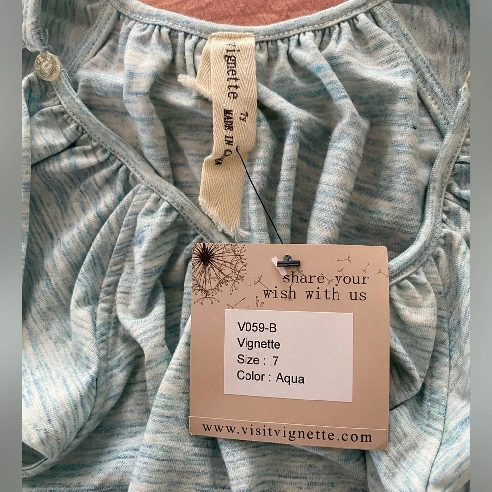 NWT Vignette Girls Size 7, Aqua Heather Ruffle Dress, Twirly Dress, Sundress